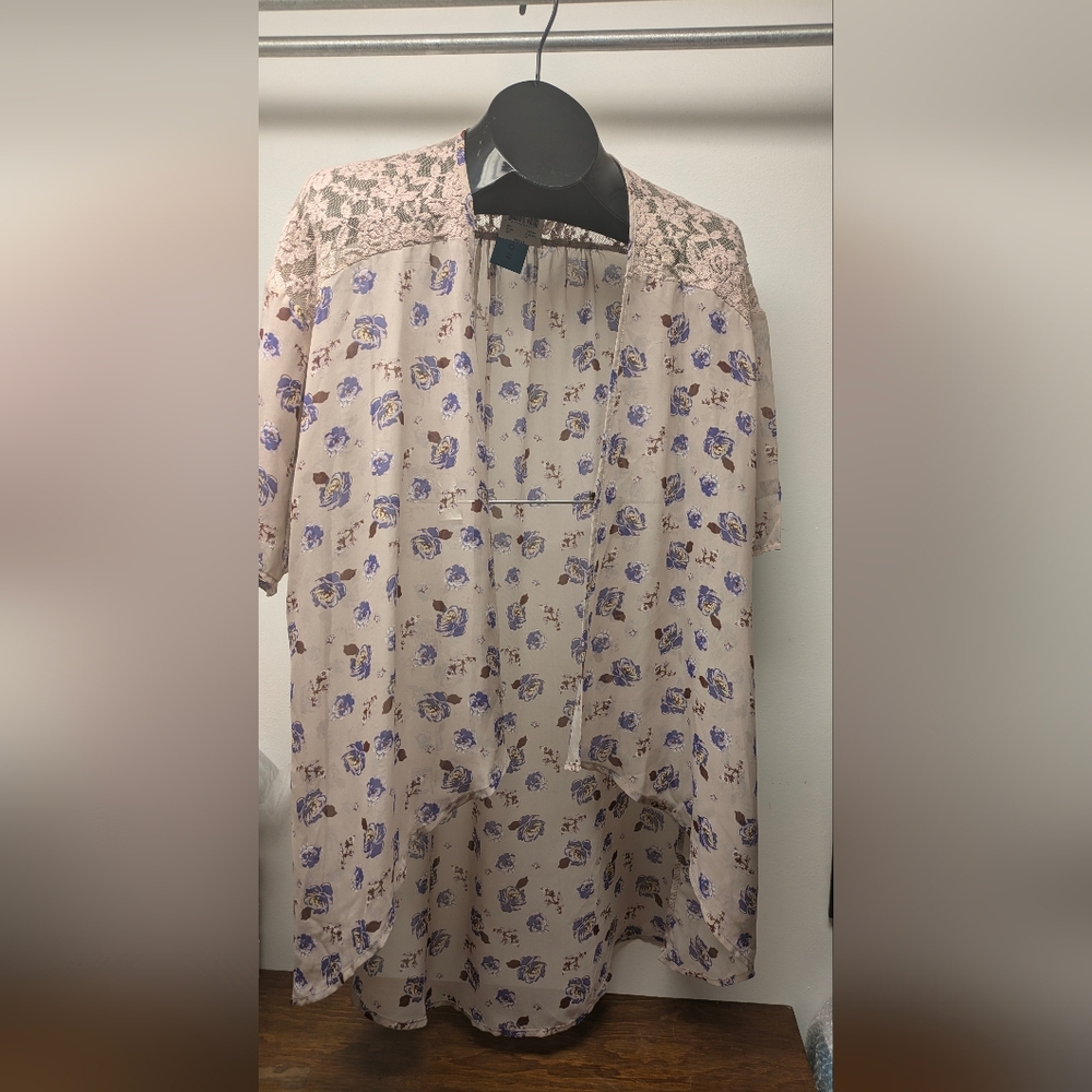 WallpapHER S or XS Sheer Floral Kimono Duster Bed Jacket, Lace Mesh Accents New